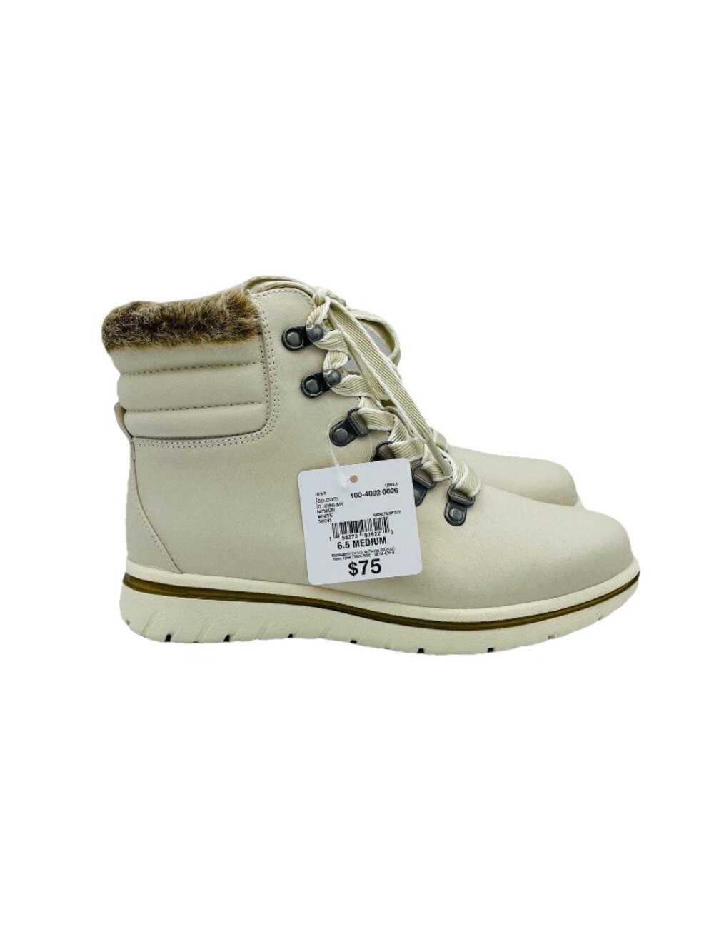 St. John's Bay Womens Shoes Size 6.5 M Beige Faux Fur Winter Boots Memory Foam
